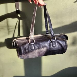 Ann Taylor Black Leather Duffel Bag